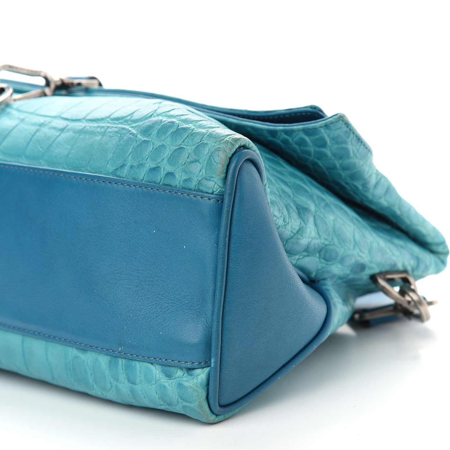 Calfskin Crocodile Embossed Shoulder Bag Blue