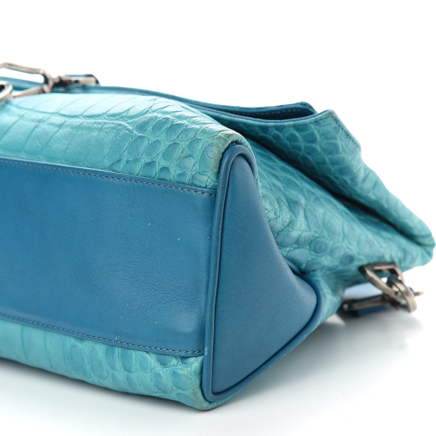 Burberry Calfskin Crocodile Embossed Shoulder Bag Blue 8 of 12