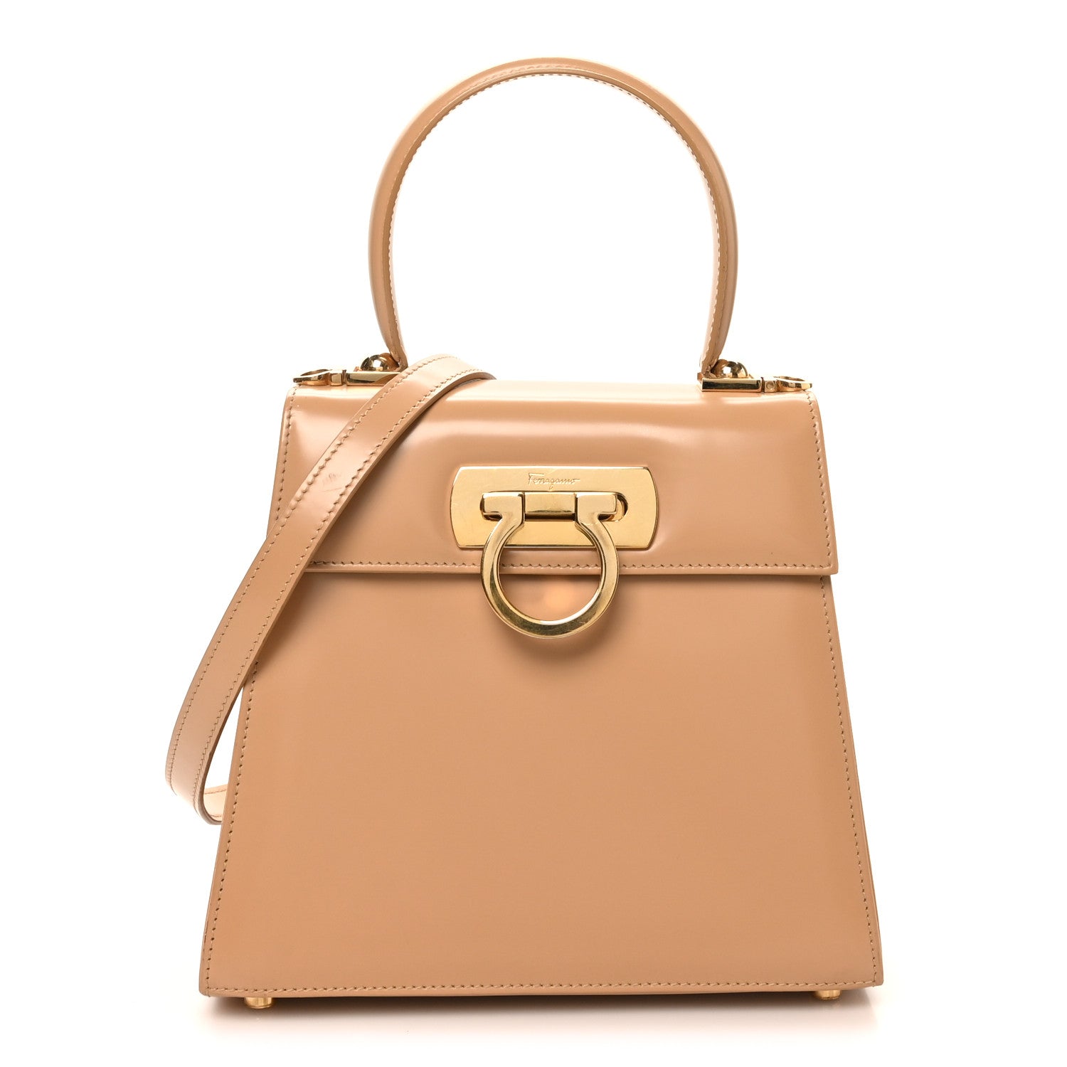 Salvatore Ferragamo Brushed Off Calfskin Small Iconic Top Handle Camel 1 of 9