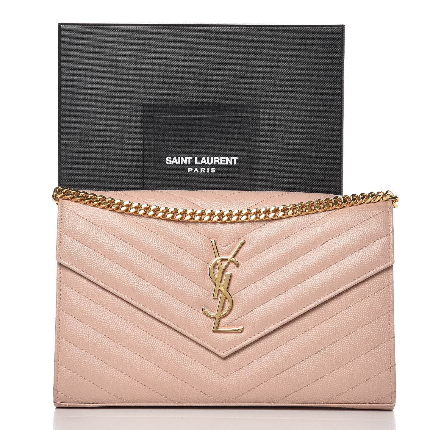 Grain De Poudre Matelasse Chevron Monogram Chain Wallet Pale Blush