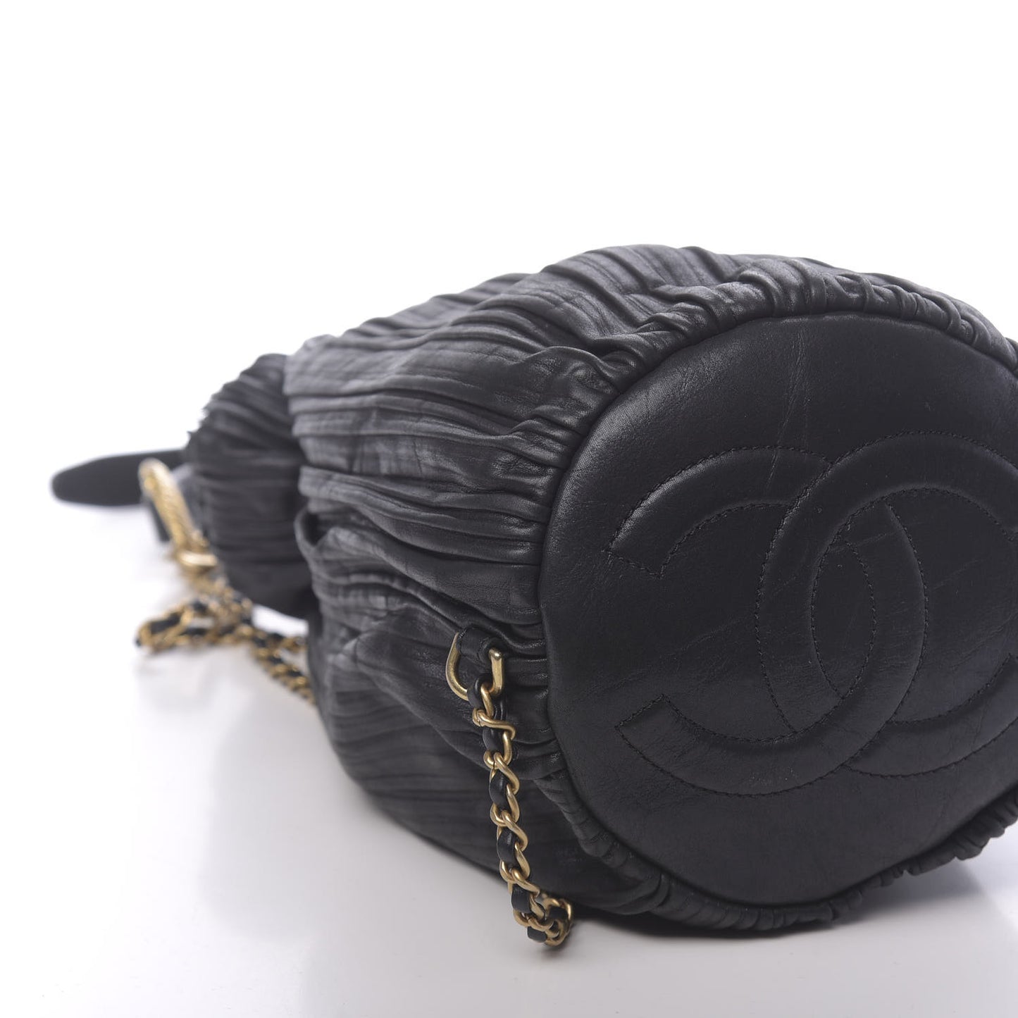 Iridescent Crumpled Calfskin Small Coco Pleats Backpack Black