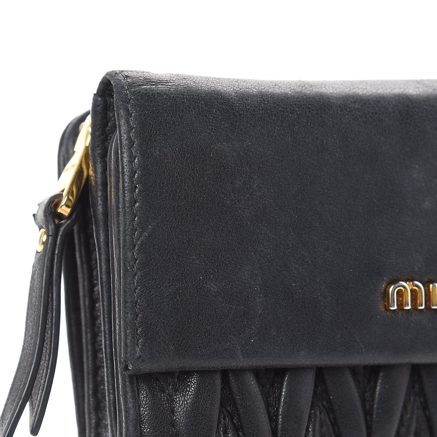 Nappa Matelasse Tri-Fold Flap Wallet Black