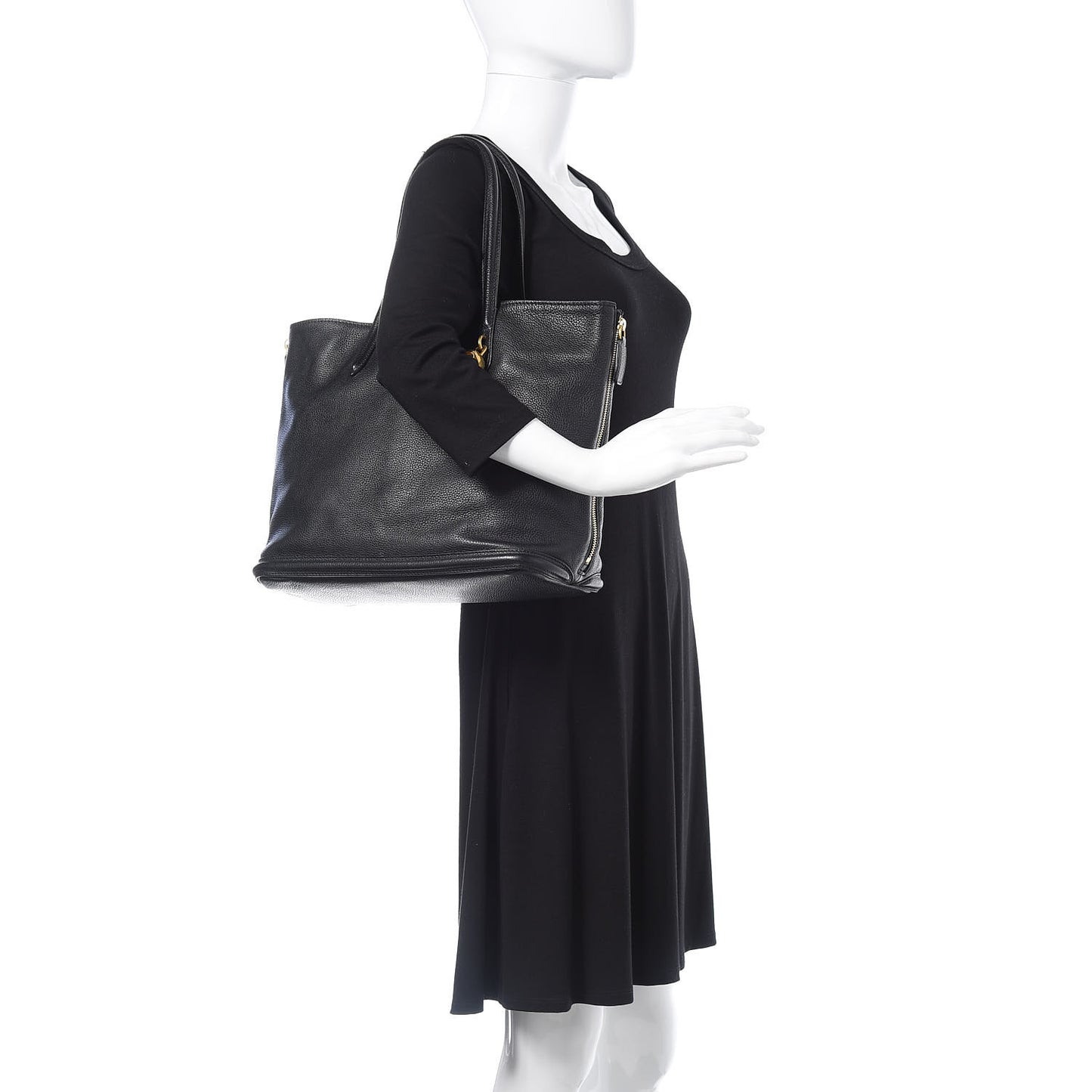 Pebbled Calfskin Skull Padlock Tote Black