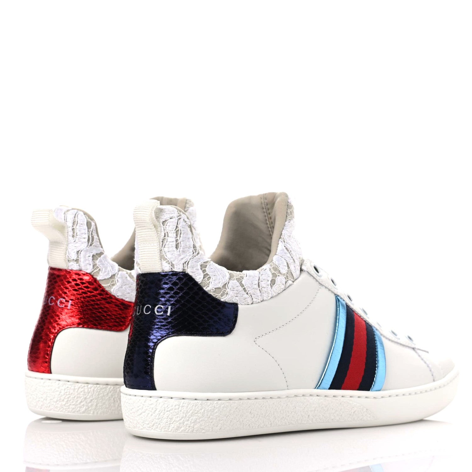 Gucci Calfskin Lace Ayers Sylvie Web New Womens Ace High Top Sneakers 34.5 White 4 of 9
