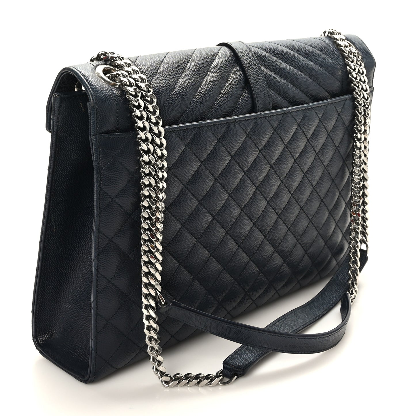 Grain De Poudre Textured Mixed Matelasse Large Triquilt Monogram Satchel Deep Marine