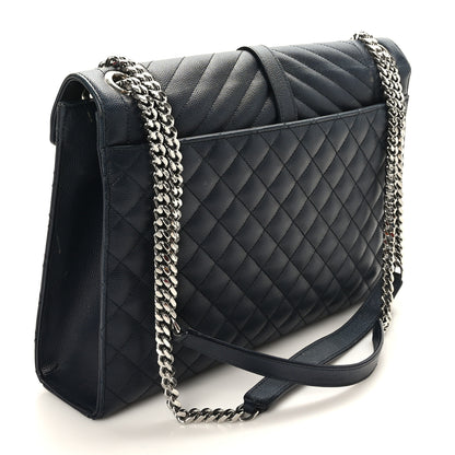Saint Laurent Grain De Poudre Textured Mixed Matelasse Large Triquilt Monogram Satchel Deep Marine 3 of 9