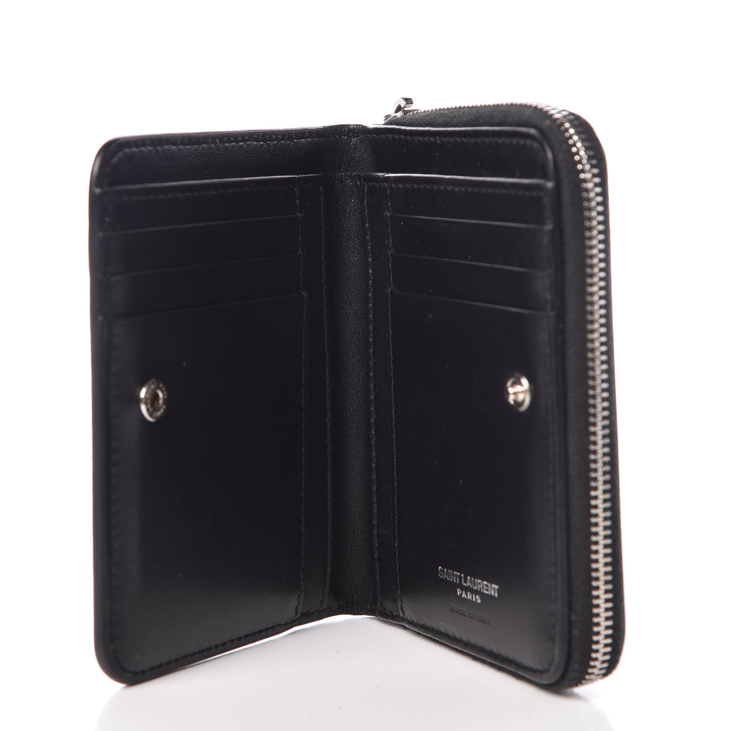 Calfskin Love Patchwork Compact Zip Around Wallet Black