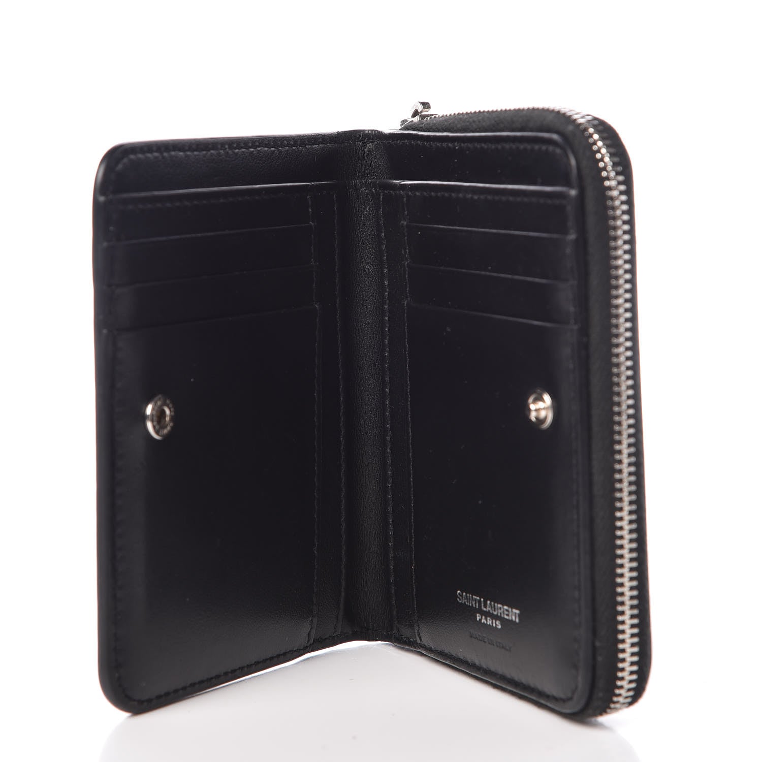 Saint Laurent Calfskin Love Patchwork Compact Zip Around Wallet Black 5 of 12