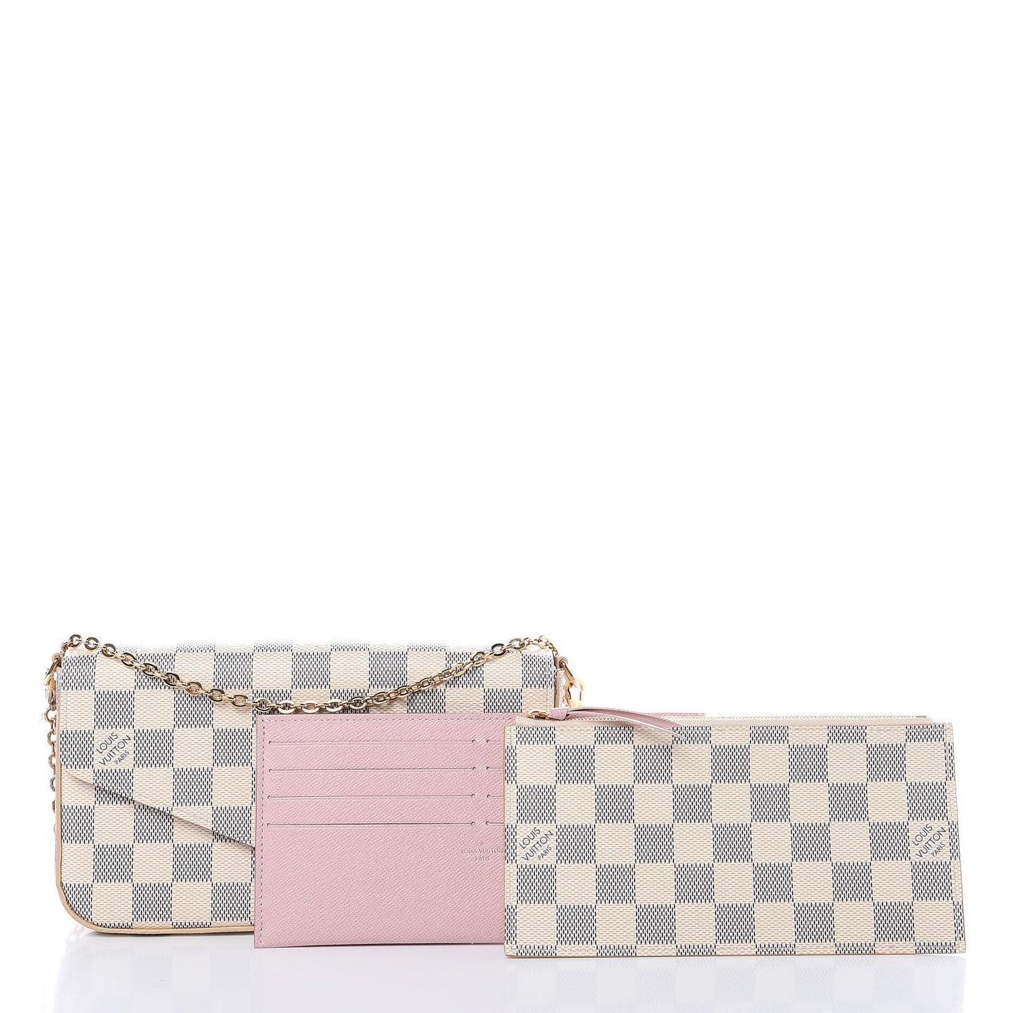 Damier Azur Pochette Felicie Chain Wallet Rose Ballerine