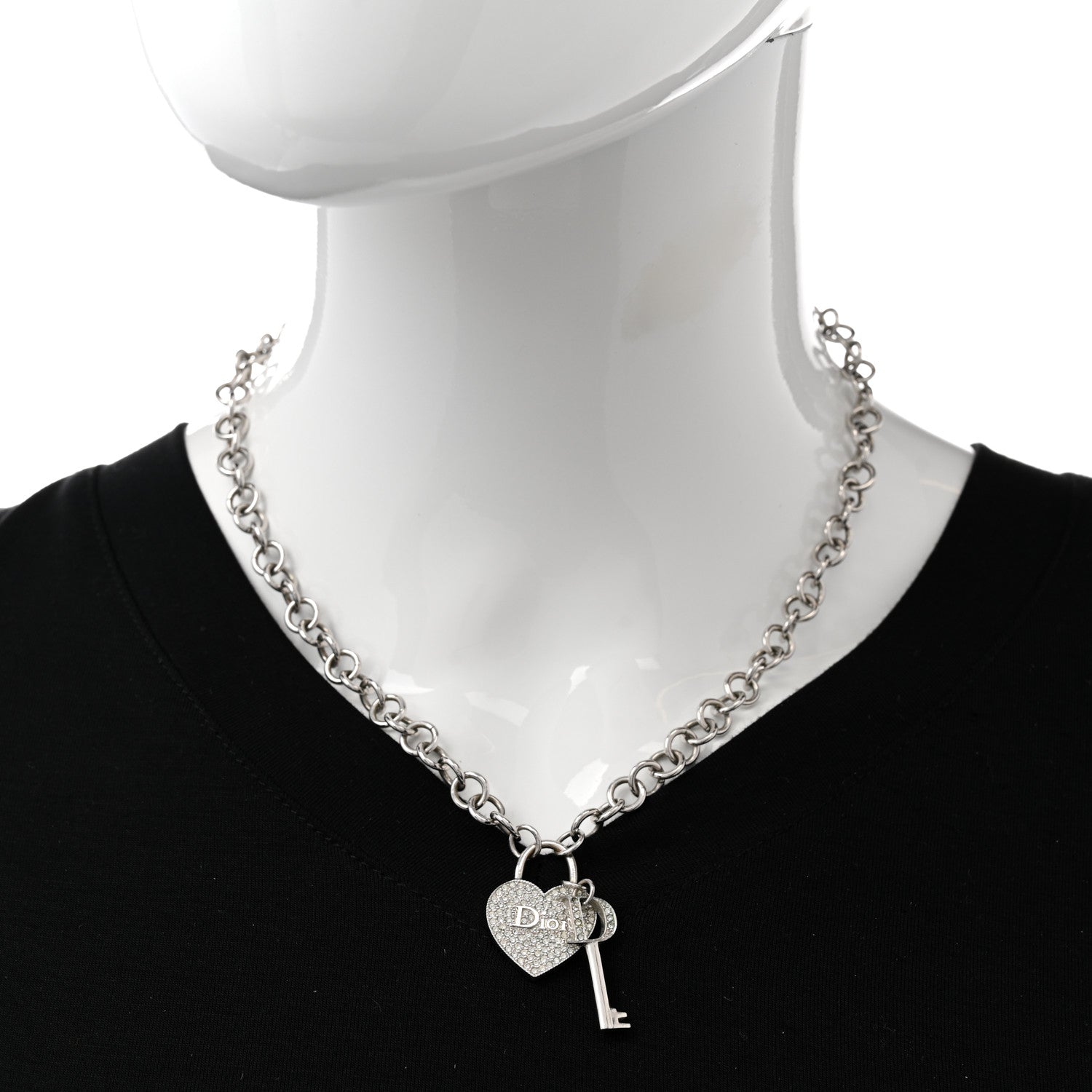 Christian Dior Crystal Heart and Key Necklace 2 of 6