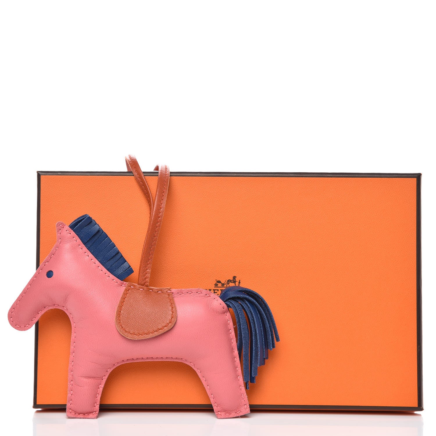 Hermes Milo Lambskin Grigri Rodeo Bag Charm MM Rose Azalee Cornaline Bleu De Malte 4 of 4