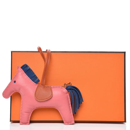 Hermes Milo Lambskin Grigri Rodeo Bag Charm MM Rose Azalee Cornaline Bleu De Malte 4 of 4