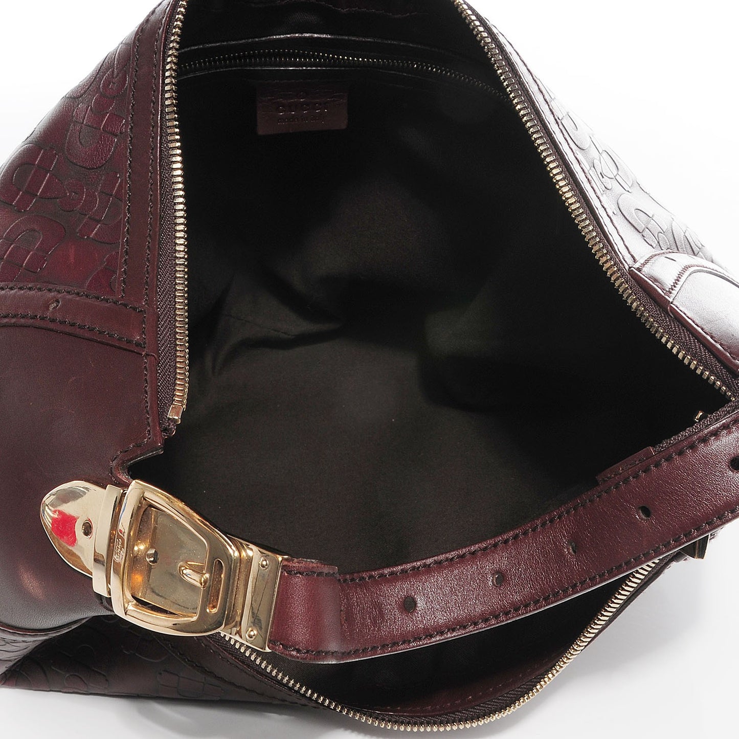 Calfskin Horsebit Embossed Glam Hobo Burgundy