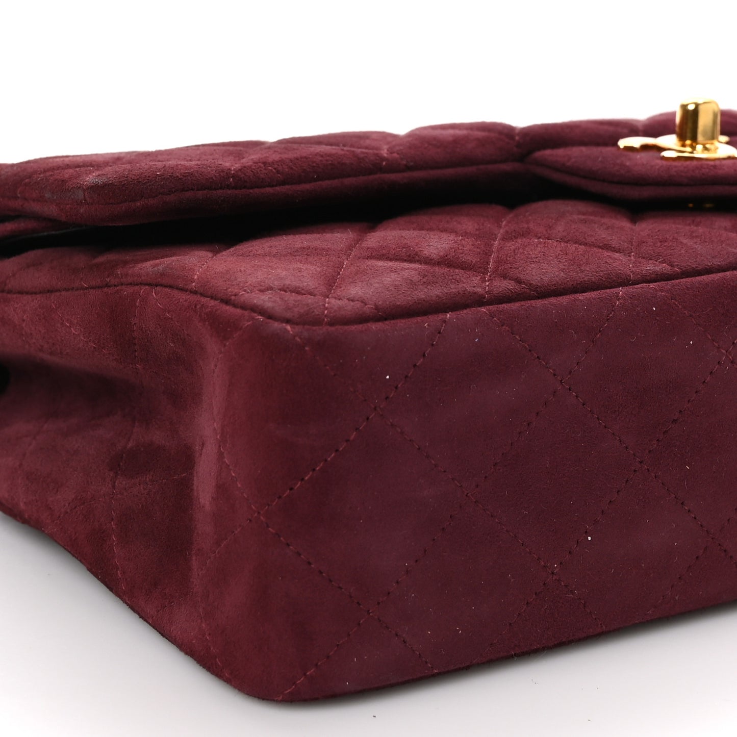 Suede Quilted Medium Double Flap Burgundy