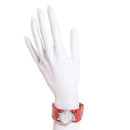 Louis Vuitton Stainless Steel Vernis Diamond Ruby Mother of Pearl 28mm Tambour Quartz Watch 2 of 9