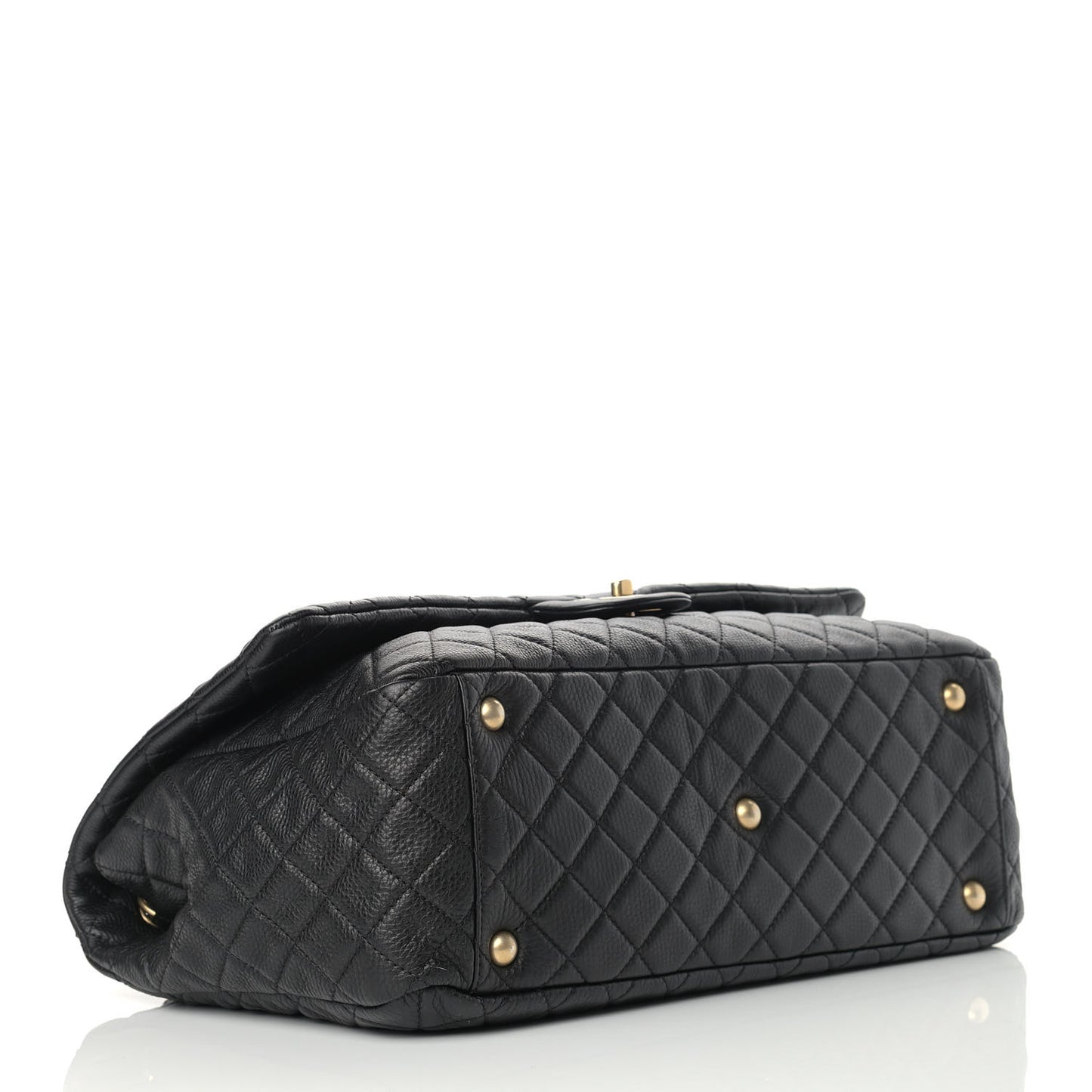 Calfskin Quilted XXL Travel Flap Bag Black