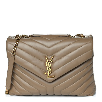 Saint Laurent Calfskin Y Quilted Monogram Medium Loulou Chain Satchel Dark Latte 1 of 16