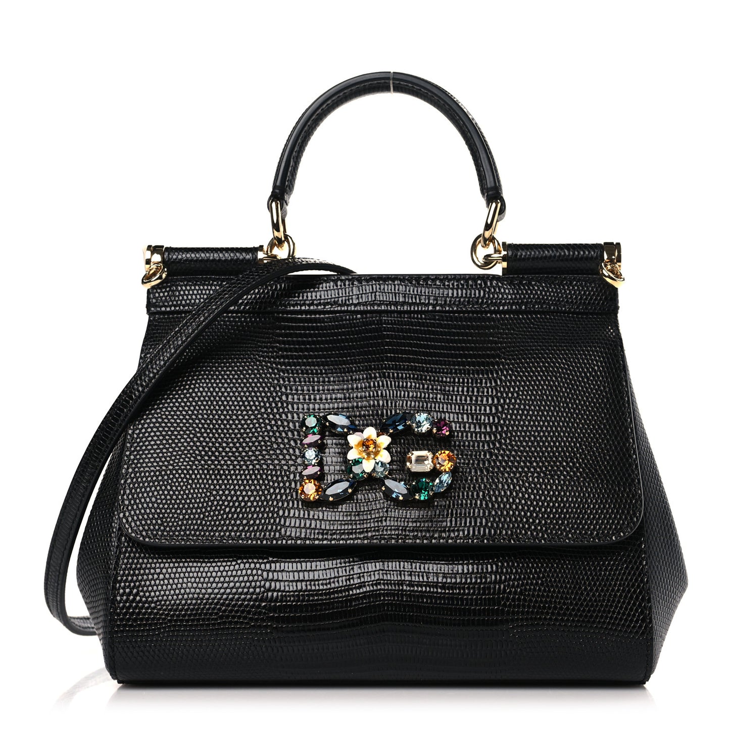 Stampa Iguana Crystal Small Miss Sicily Satchel Black