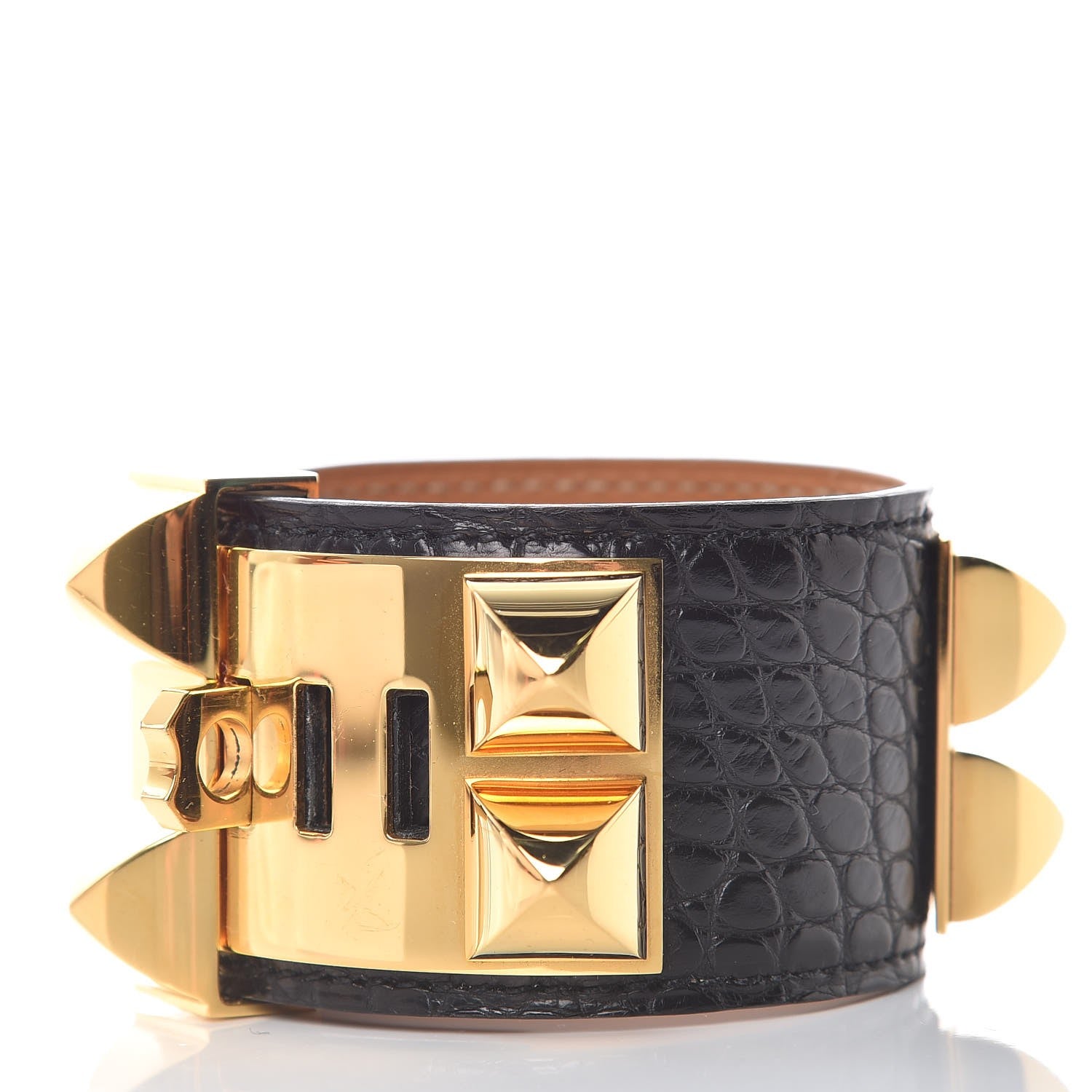 Hermes Shiny Alligator Collier de Chien CDC Bracelet S Black 3 of 7