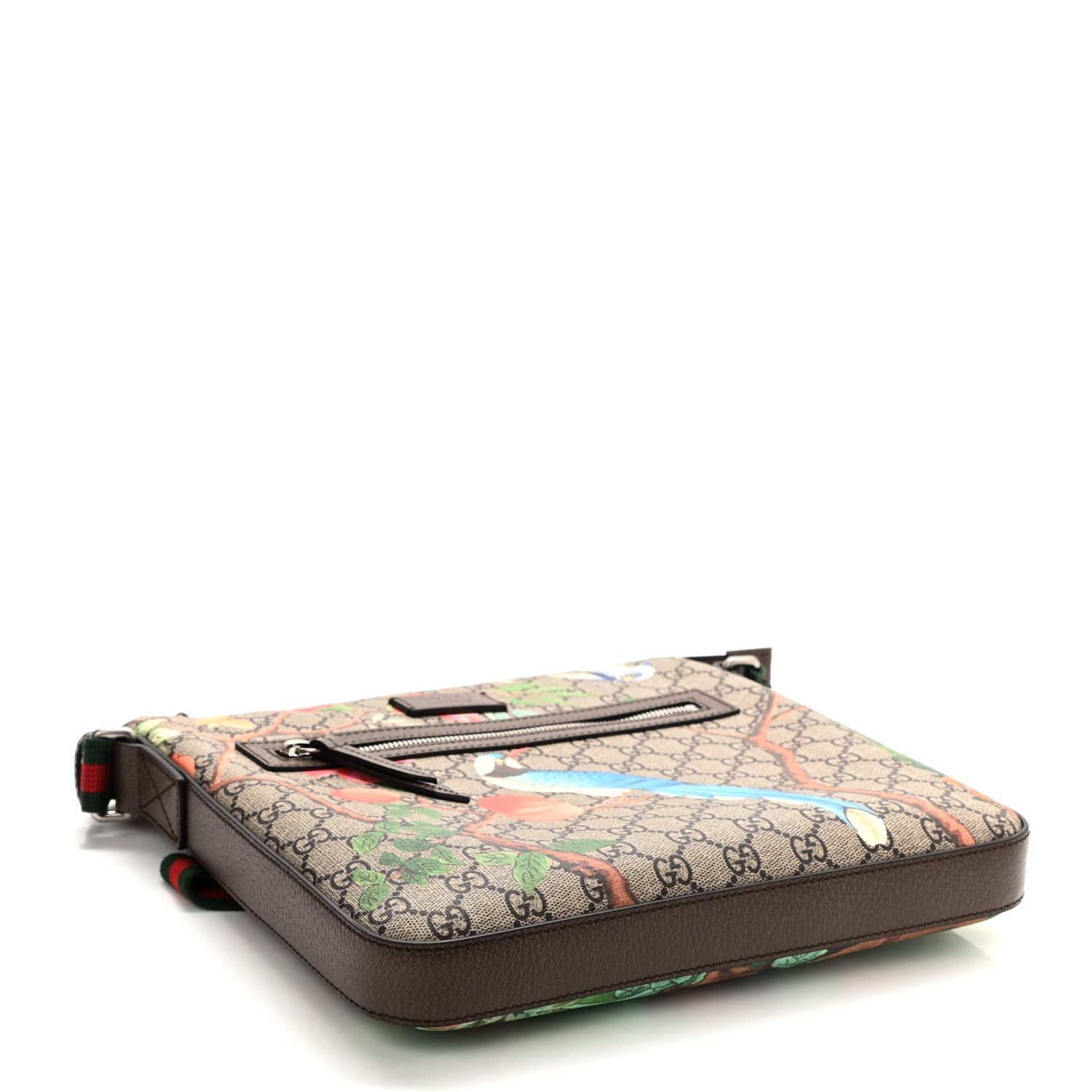 Gucci GG Supreme Monogram Tian Web Medium Flat Messenger Beige Multicolor New Acero 4 of 10