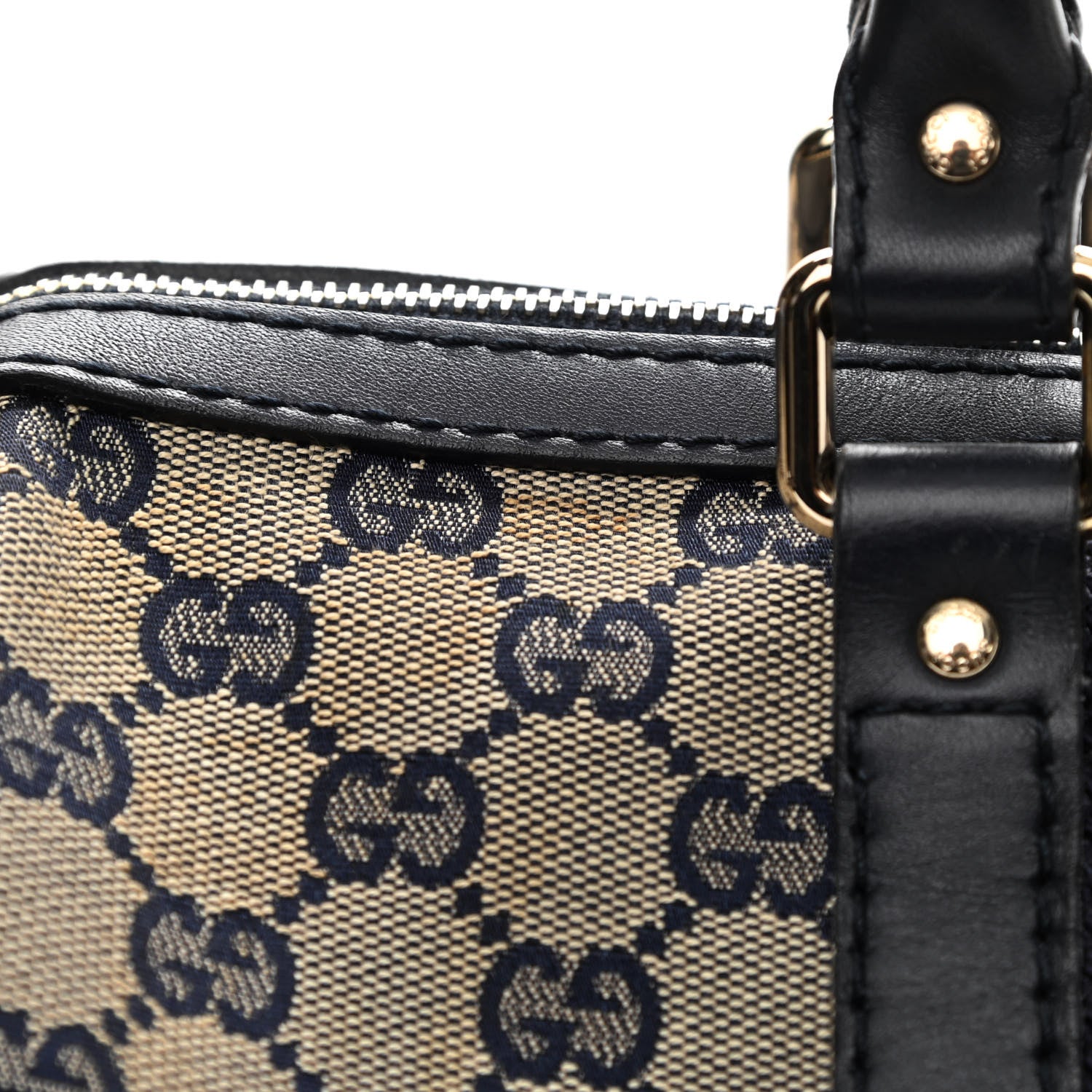 Gucci Monogram Vintage Web Medium Boston Gold Navy 14 of 15