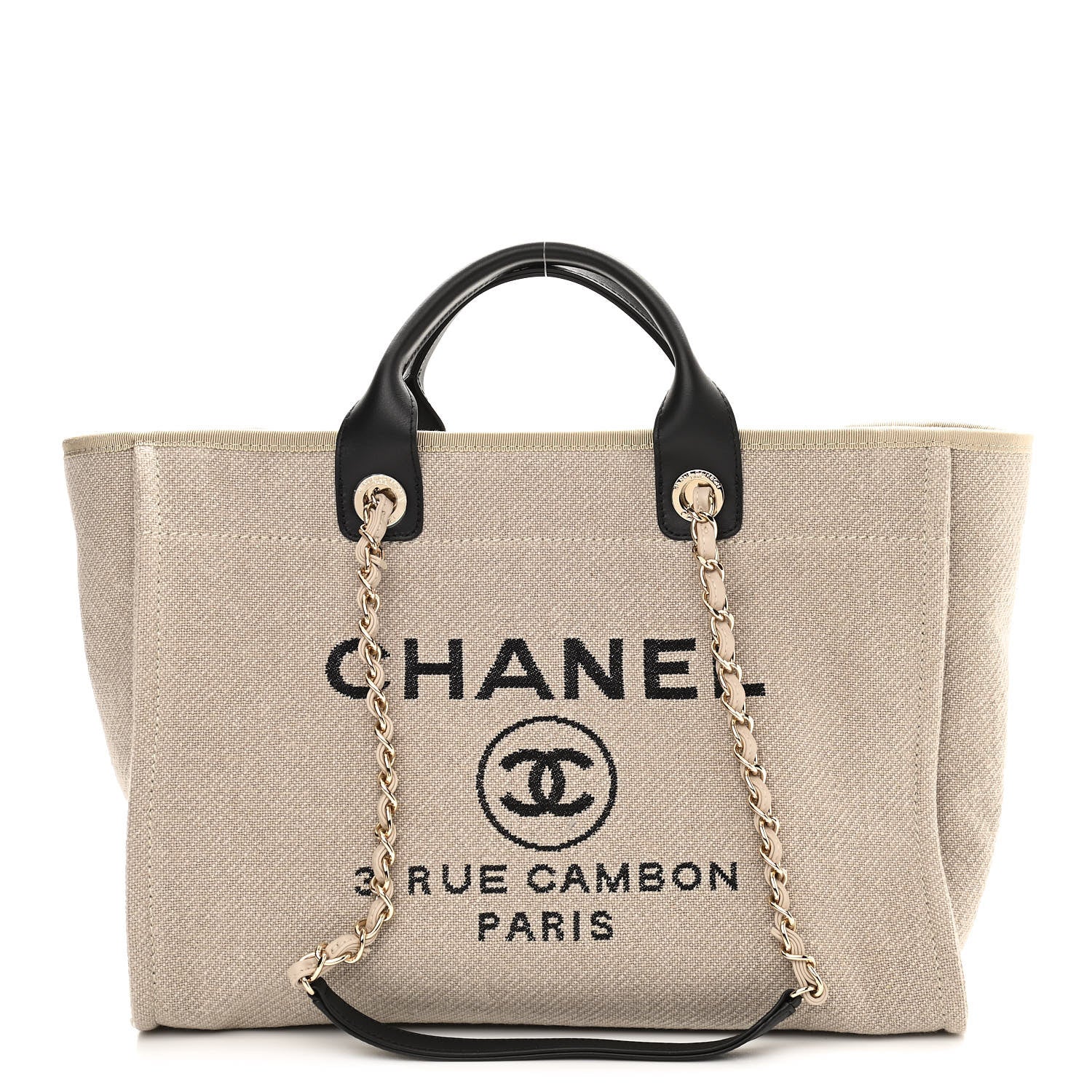 Chanel Mixed Fibers Medium Deauville Tote Beige Black 3 of 11