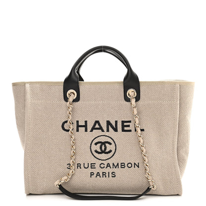 Chanel Mixed Fibers Medium Deauville Tote Beige Black 3 of 11