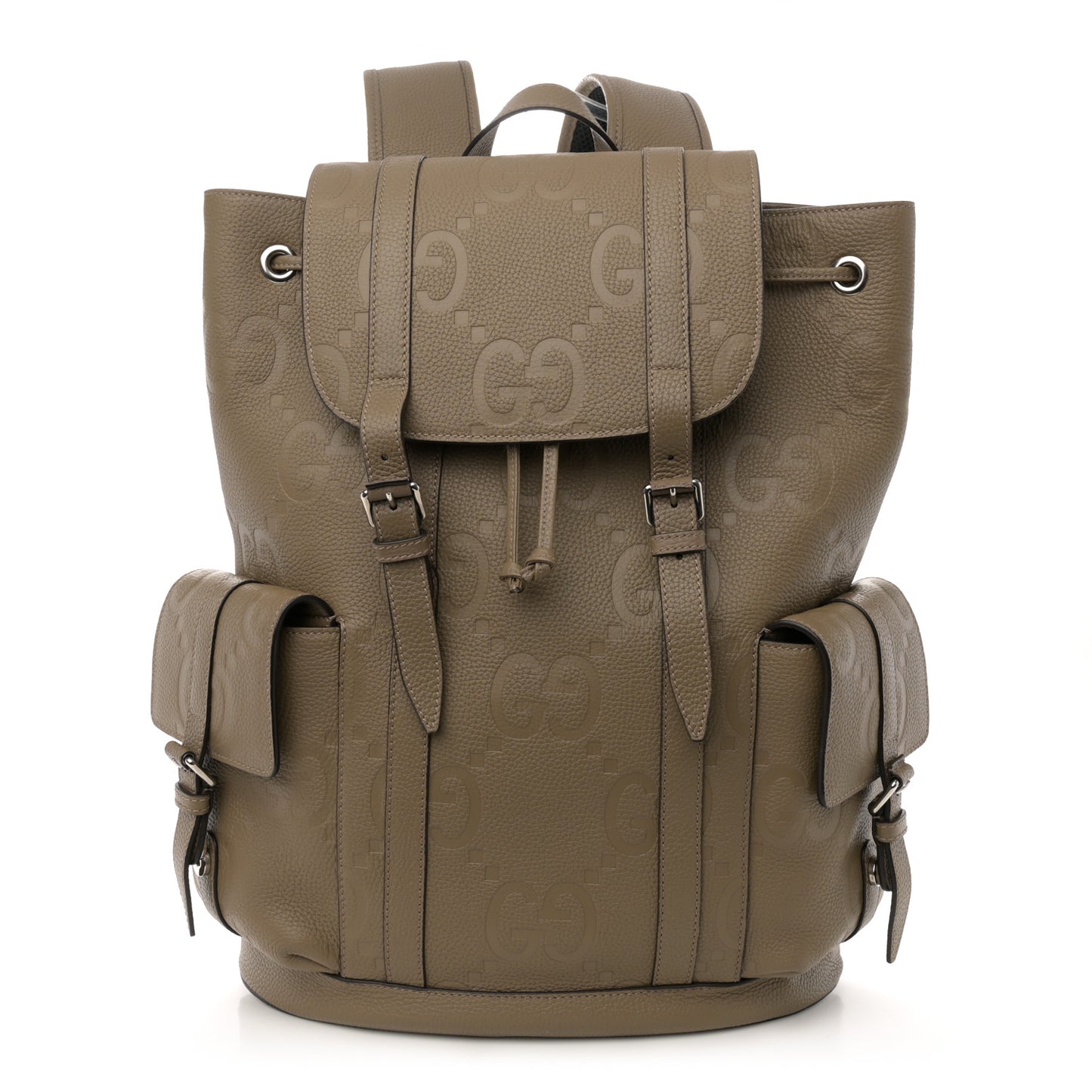 Piuma Calfskin Jumbo GG Embossed Double Buckle Backpack Good Taupe