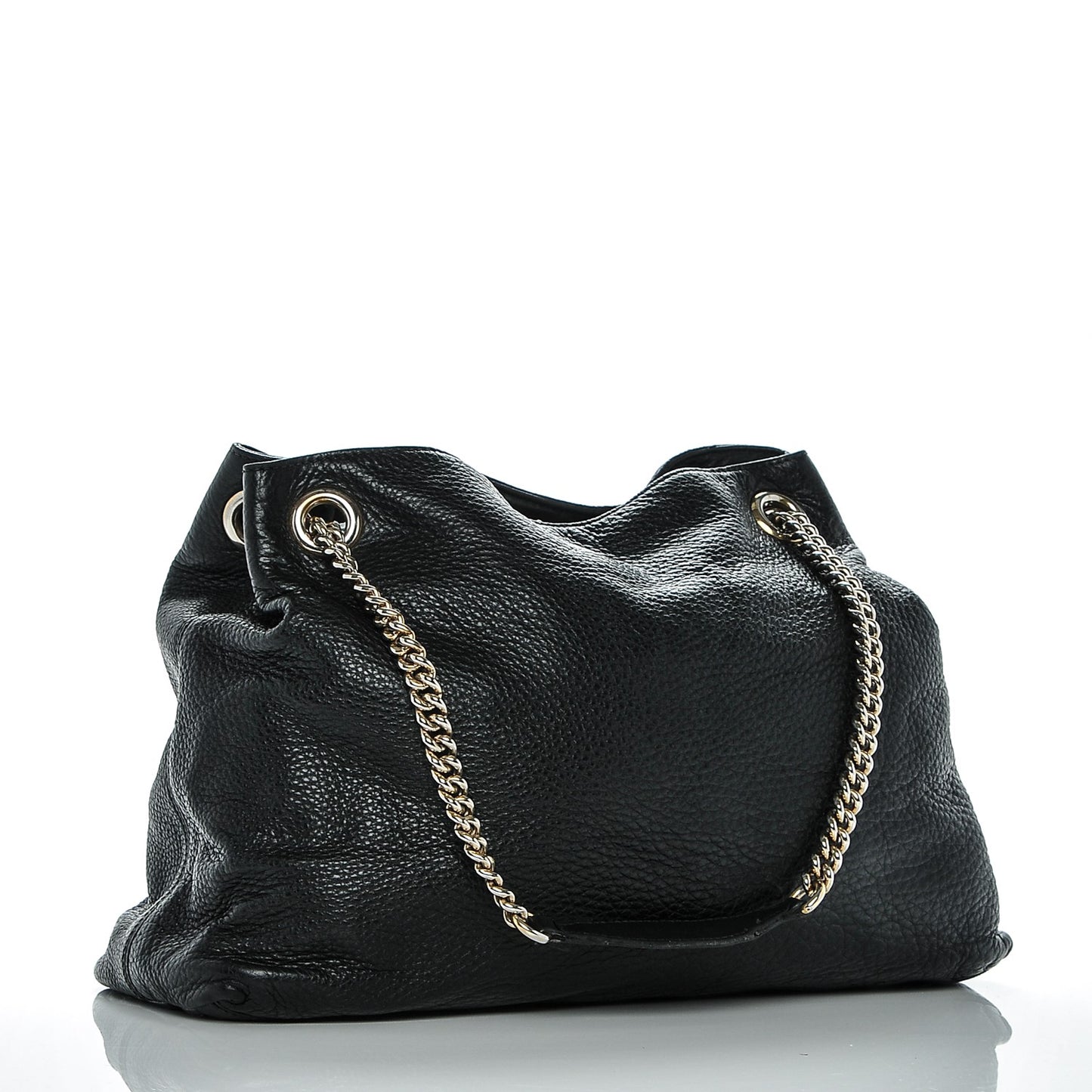 Pebbled Calfskin Medium Soho Chain Shoulder Bag Black