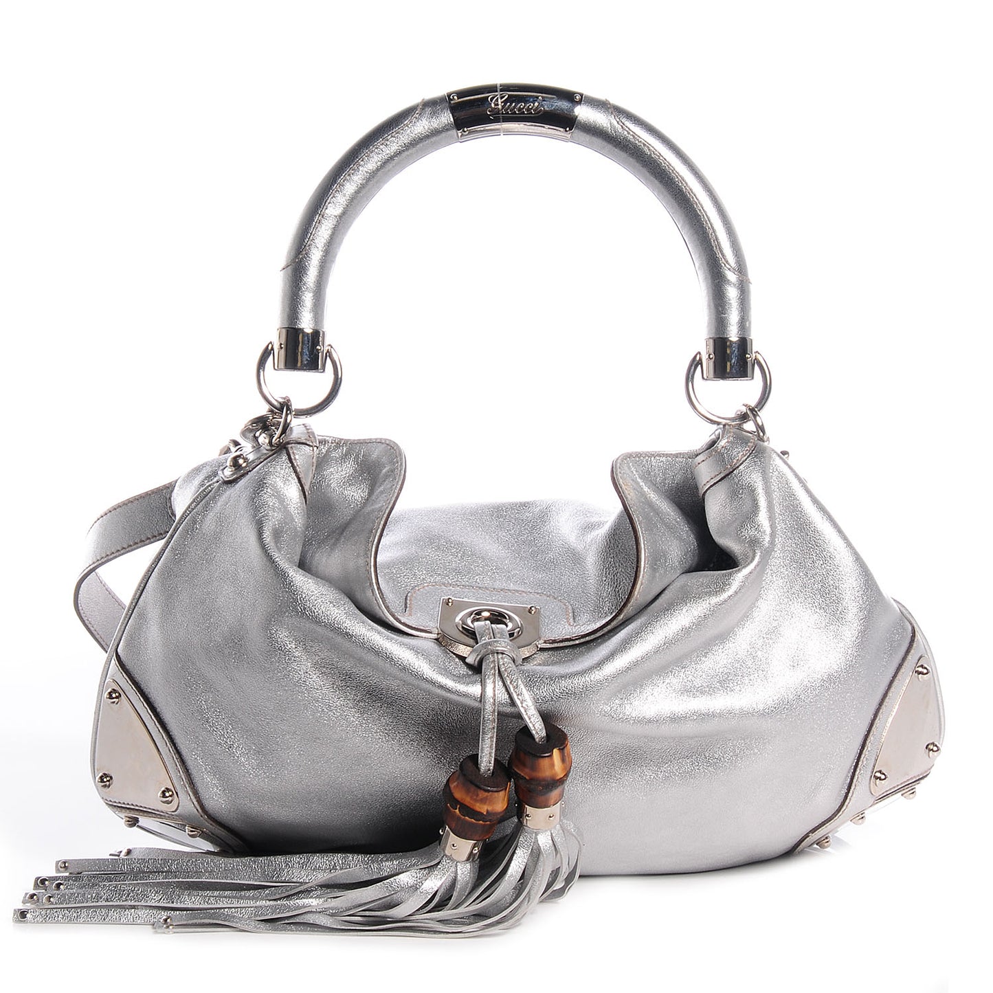Leather Medium Indy Top Handle Hobo Silver