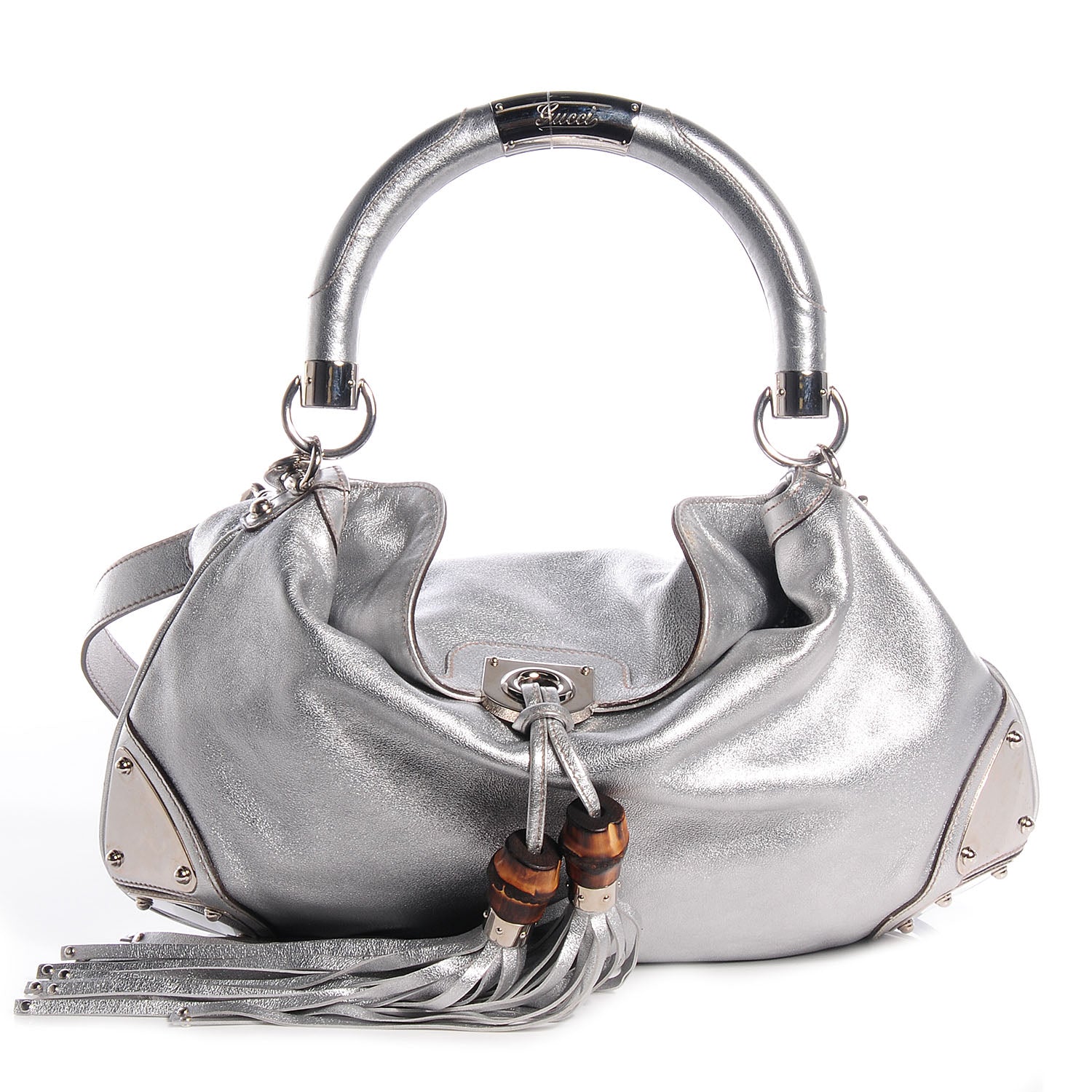 Gucci Leather Medium Indy Top Handle Hobo Silver 1 of 9