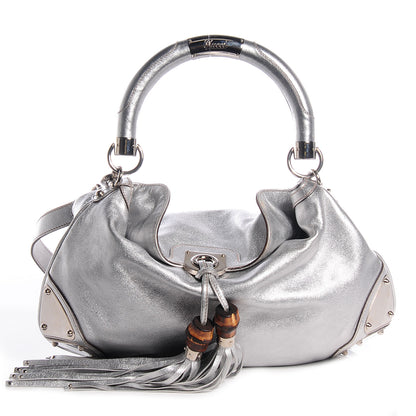 Gucci Leather Medium Indy Top Handle Hobo Silver 1 of 9