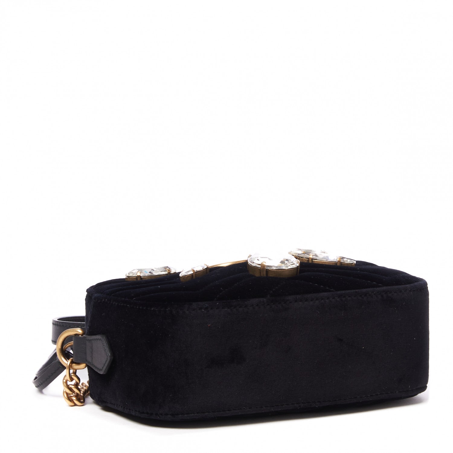 Gucci Velvet Matelasse Marquise Crystals Mini GG Marmont Chain Shoulder Bag Black 3 of 8