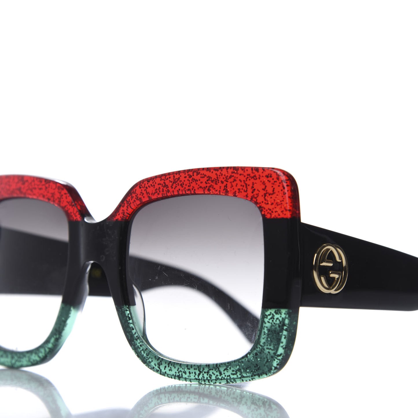 Acetate Square Frame Sunglasses GG0083S Glitter Red Black Green