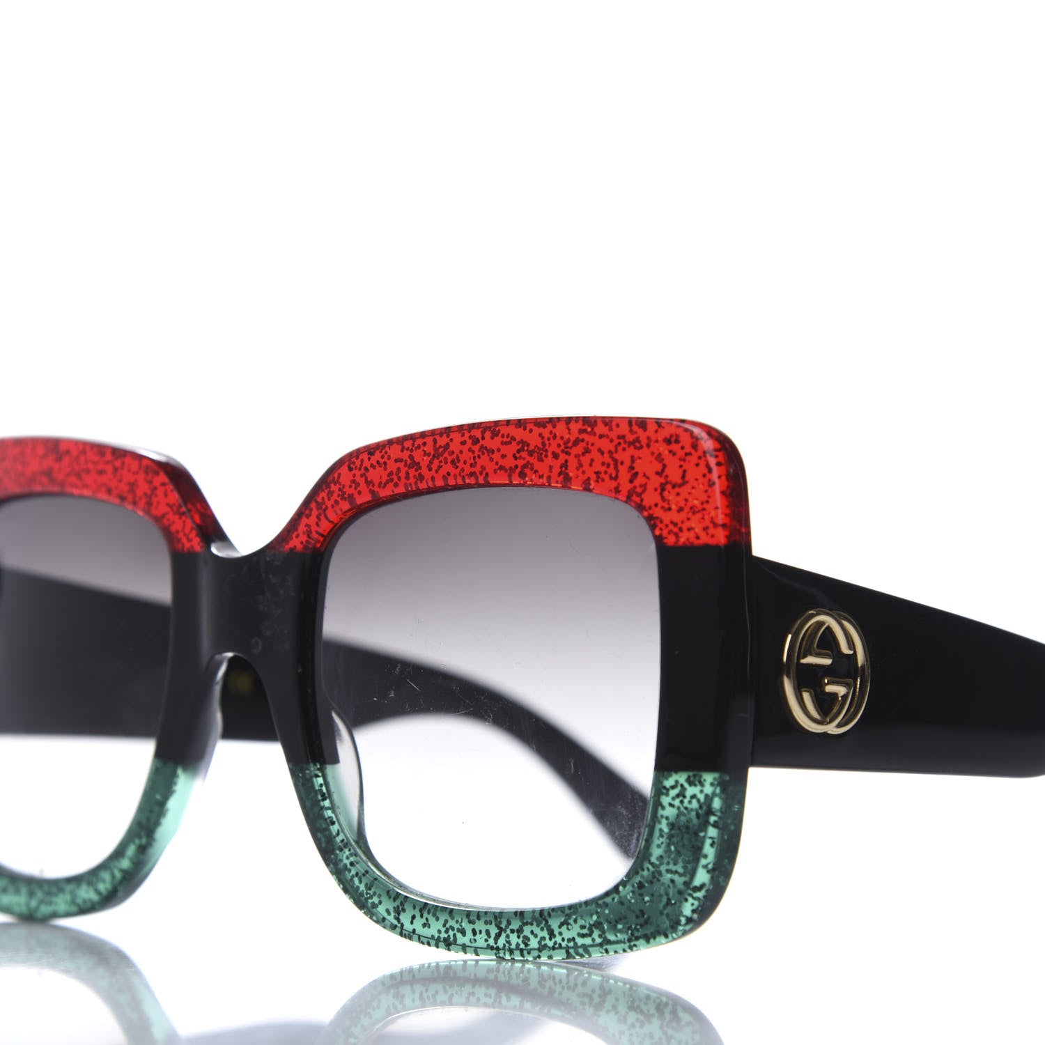 Gucci Acetate Square Frame Sunglasses GG0083S Glitter Red Black Green 7 of 7
