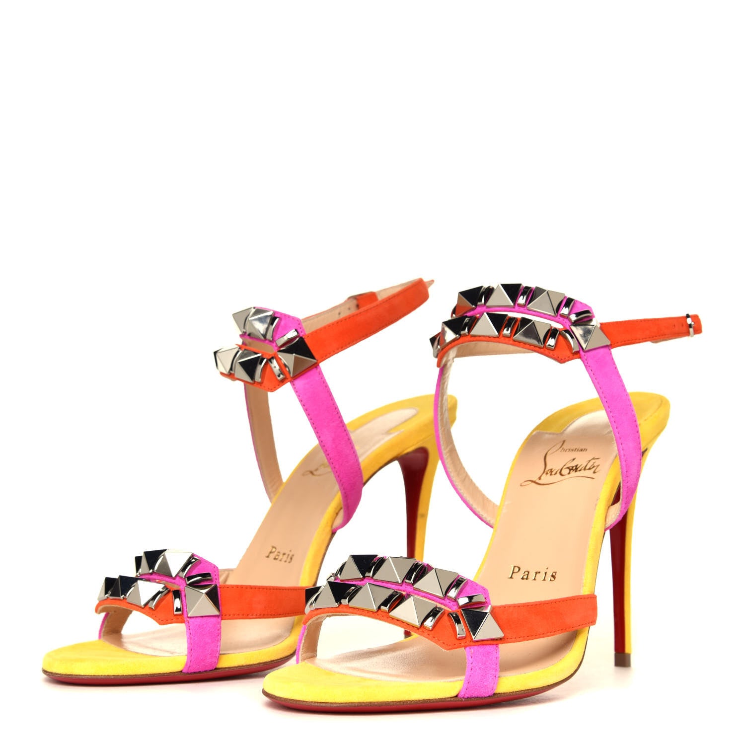 Christian Louboutin Suede Calfskin Studded Galerietta 100 Sandals 37 Version Multicolor 4 of 12