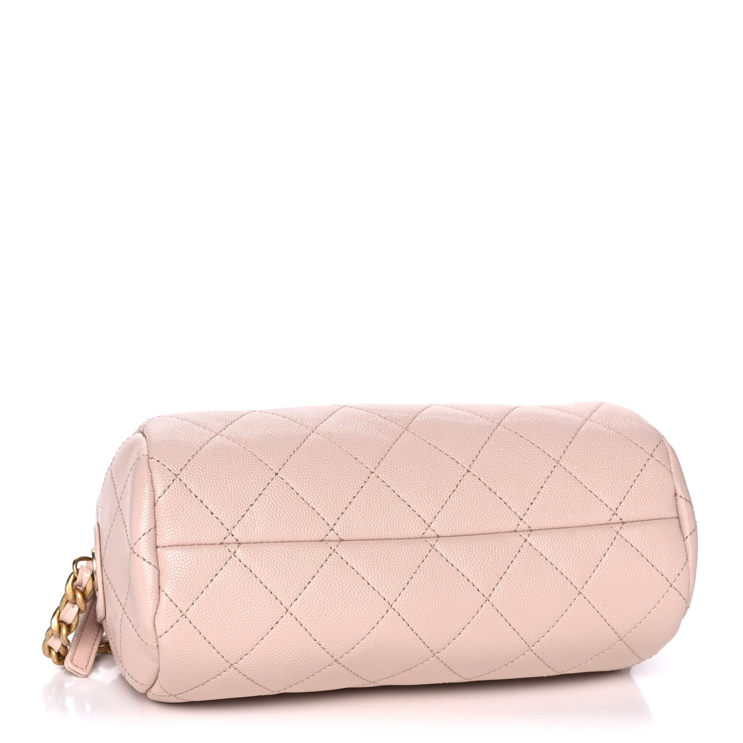 Shiny Lambskin Quilted Small Fashion Therapy Bowling Bag Beige