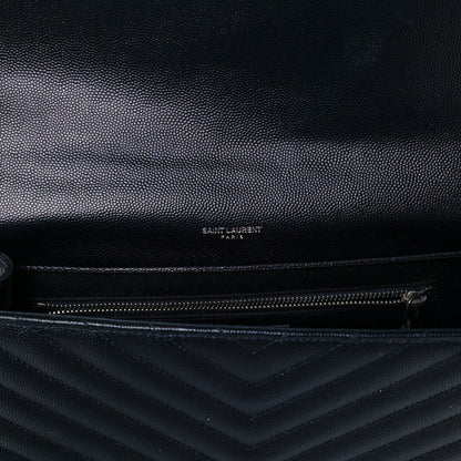 Saint Laurent Grain De Poudre Matelasse Chevron Large Monogram Satchel Black 6 of 11