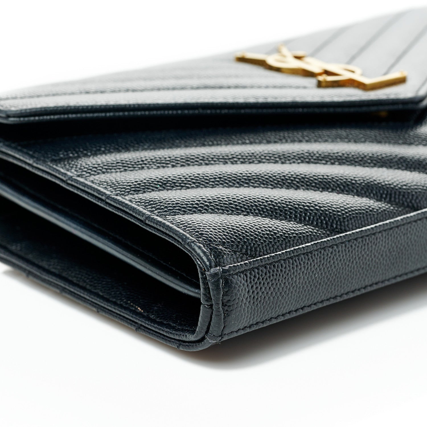 Saint Laurent Grain De Poudre Matelasse Chevron Monogram Chain Wallet Black 7 of 9