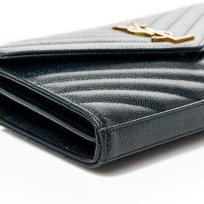 Saint Laurent Grain De Poudre Matelasse Chevron Monogram Chain Wallet Black 7 of 9