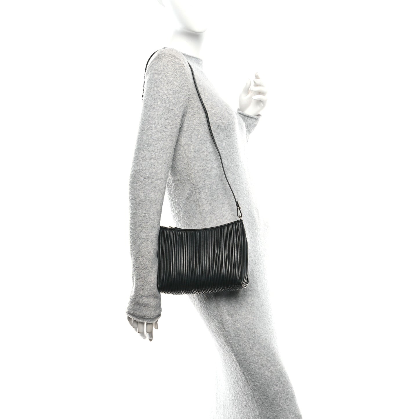 Lambskin Pleated Shoulder Bag Black