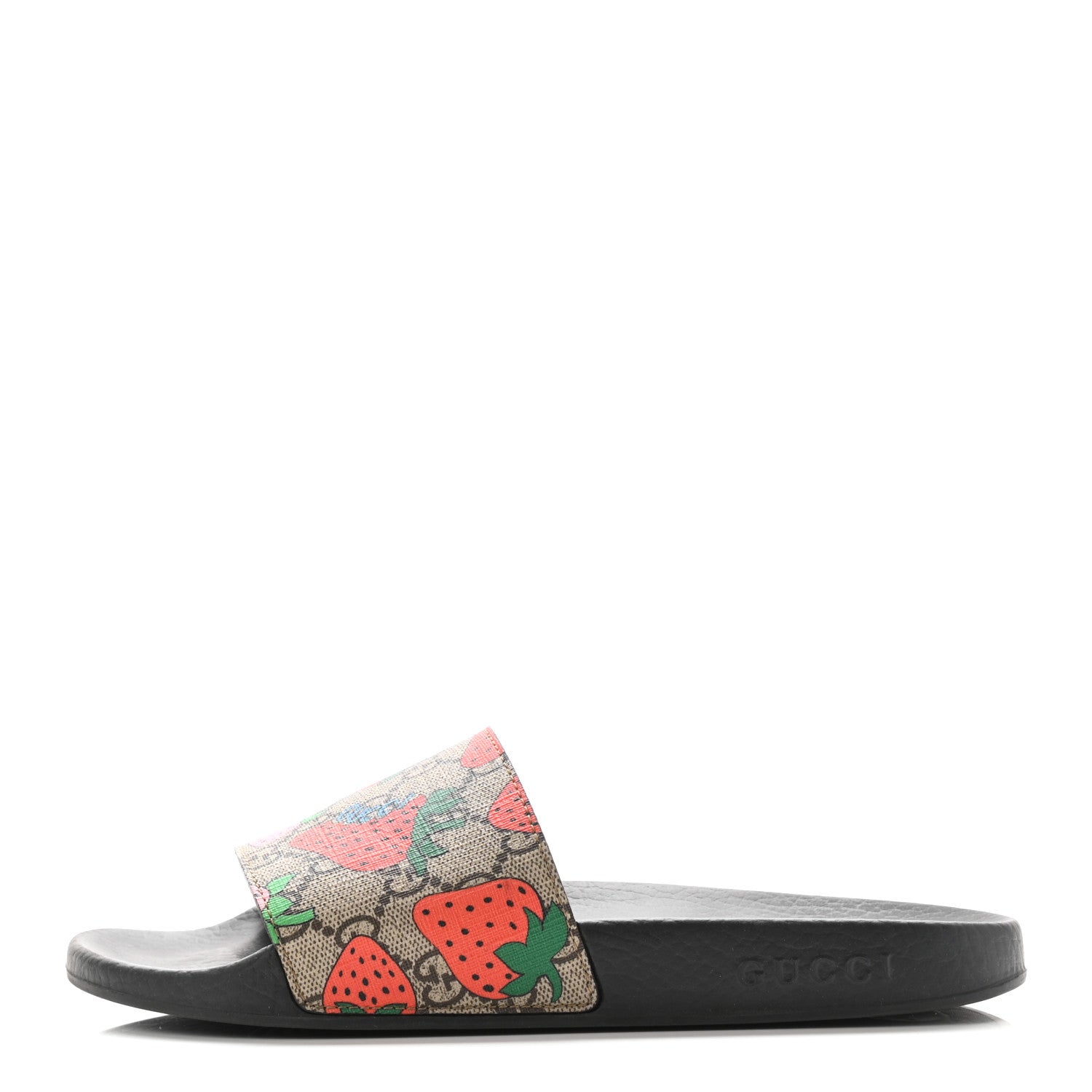 Gucci GG Supreme Monogram Strawberry Slide Sandals 38 Beige Multicolor 1 of 8