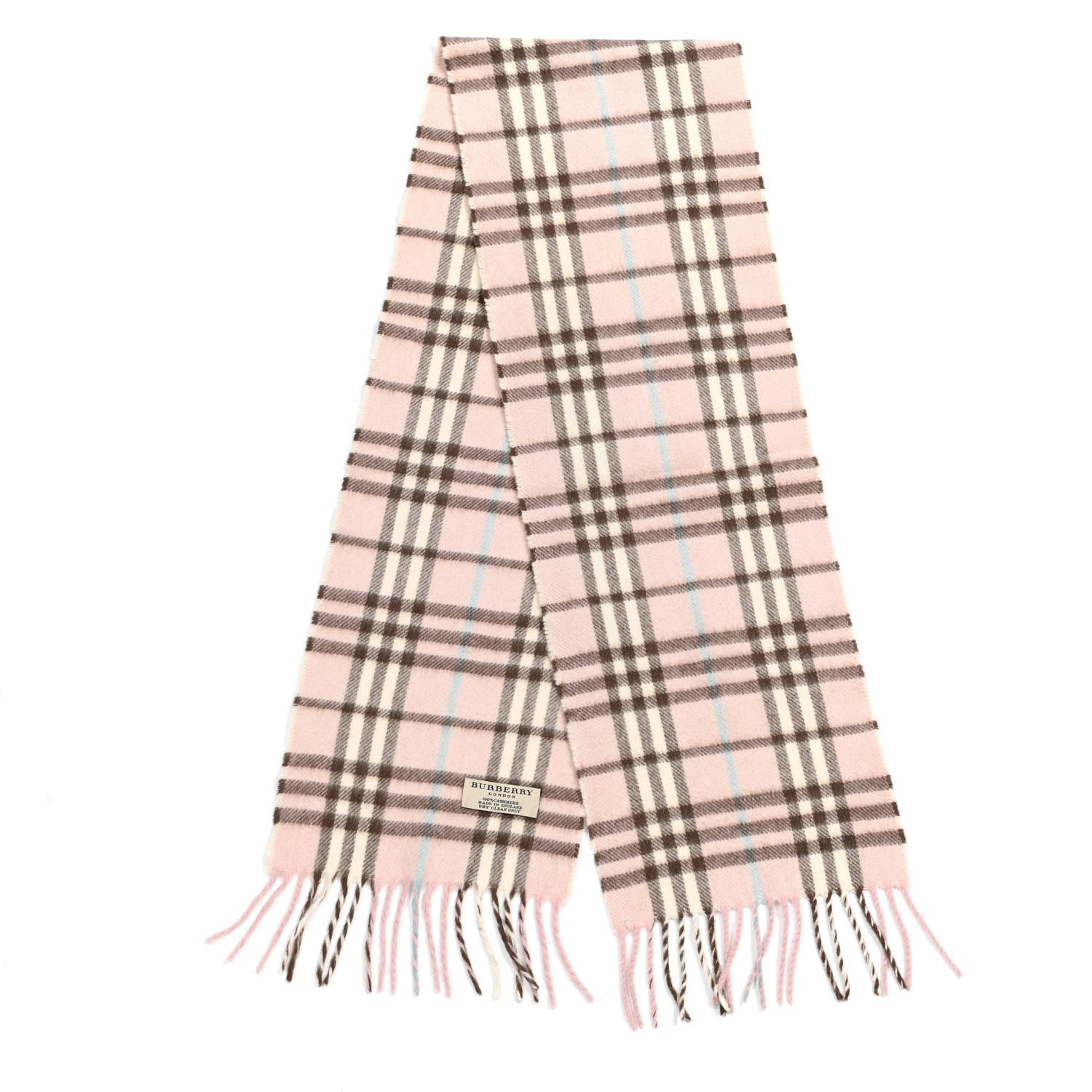 Burberry Cashmere Vintage Check Fringe Scarf Pink 2 of 4