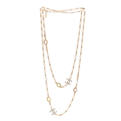 Chanel Crystal Pearl CC Long Necklace Gold Pearly White Multicolor 3 of 4