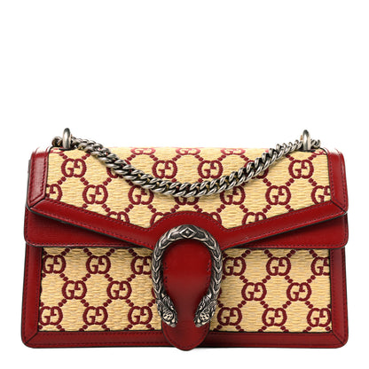 Gucci Straw Jacquard Azalea Calfskin GG Monogram Small Dionysus Shoulder Bag Natural New Cherry Red 1 of 10