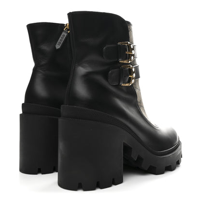 Gucci Kensington Calfskin Nappa GG Supreme Monogram Womens Double Buckle Ankle Boots 39 Black 7 of 10