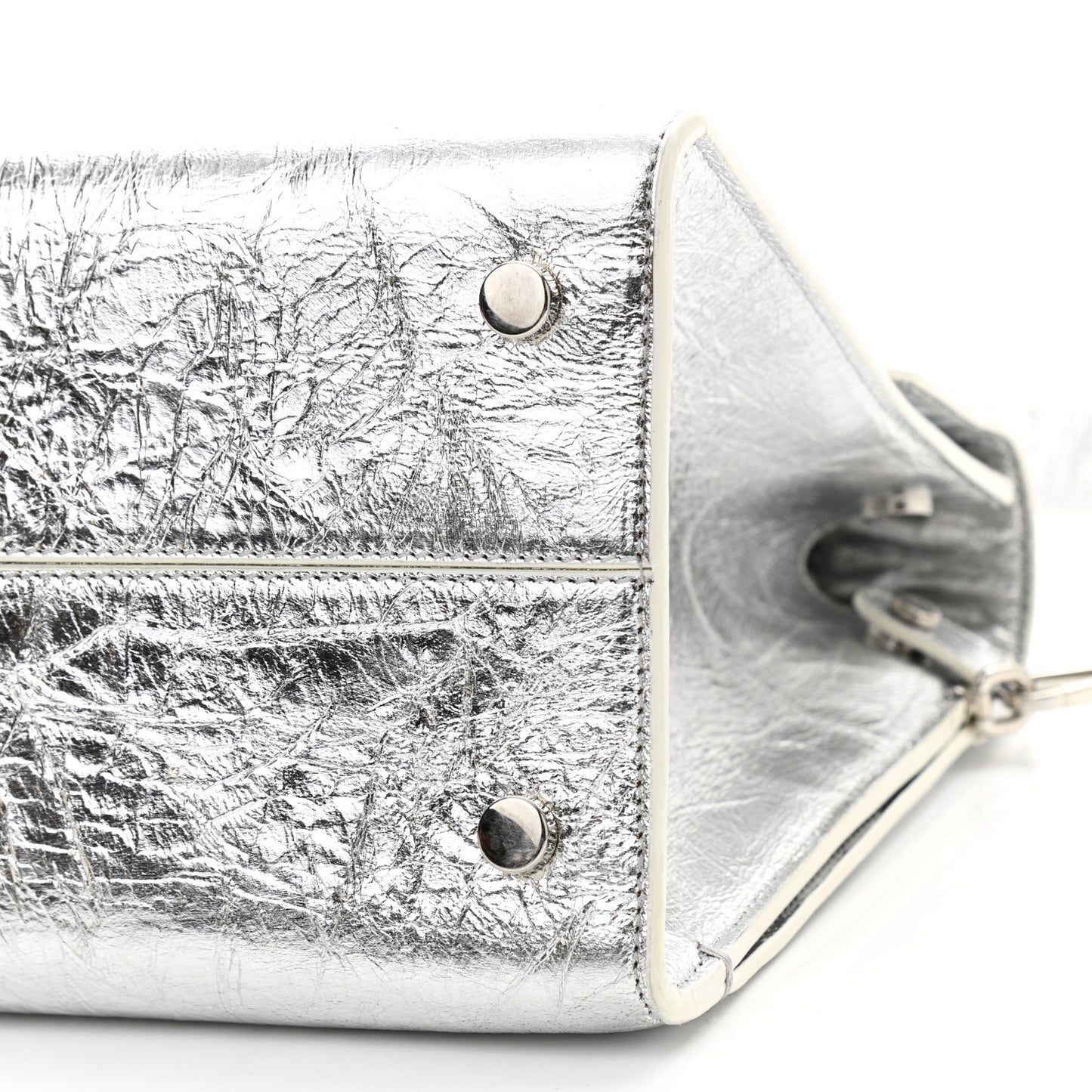 Metallic Calfskin Medium Diorever Flap Silver