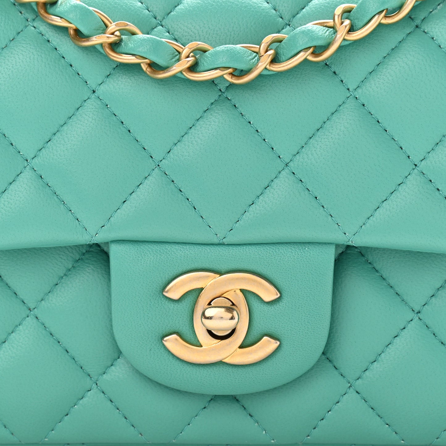Lambskin Quilted Mini Rectangular Flap Turquoise