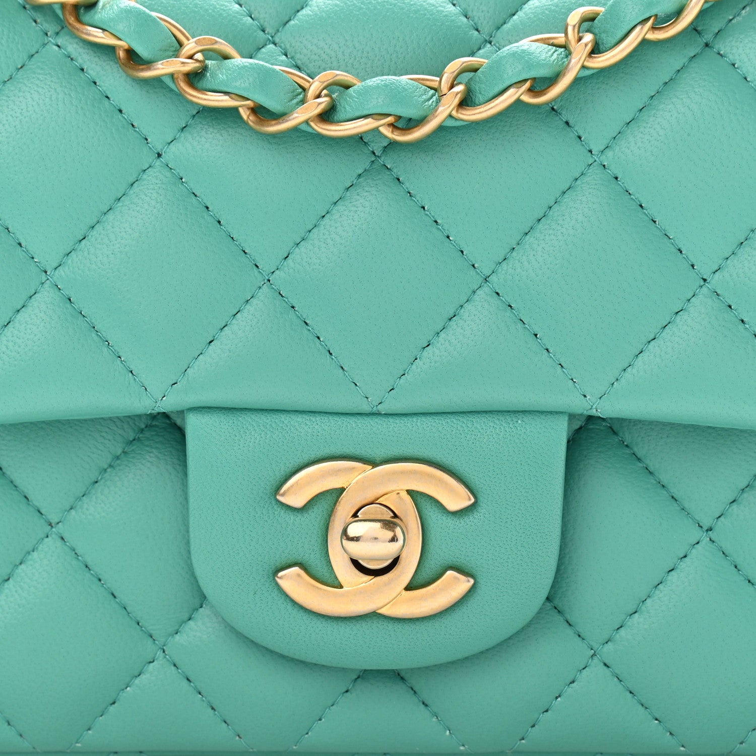 Chanel Lambskin Quilted Mini Rectangular Flap Turquoise 8 of 13