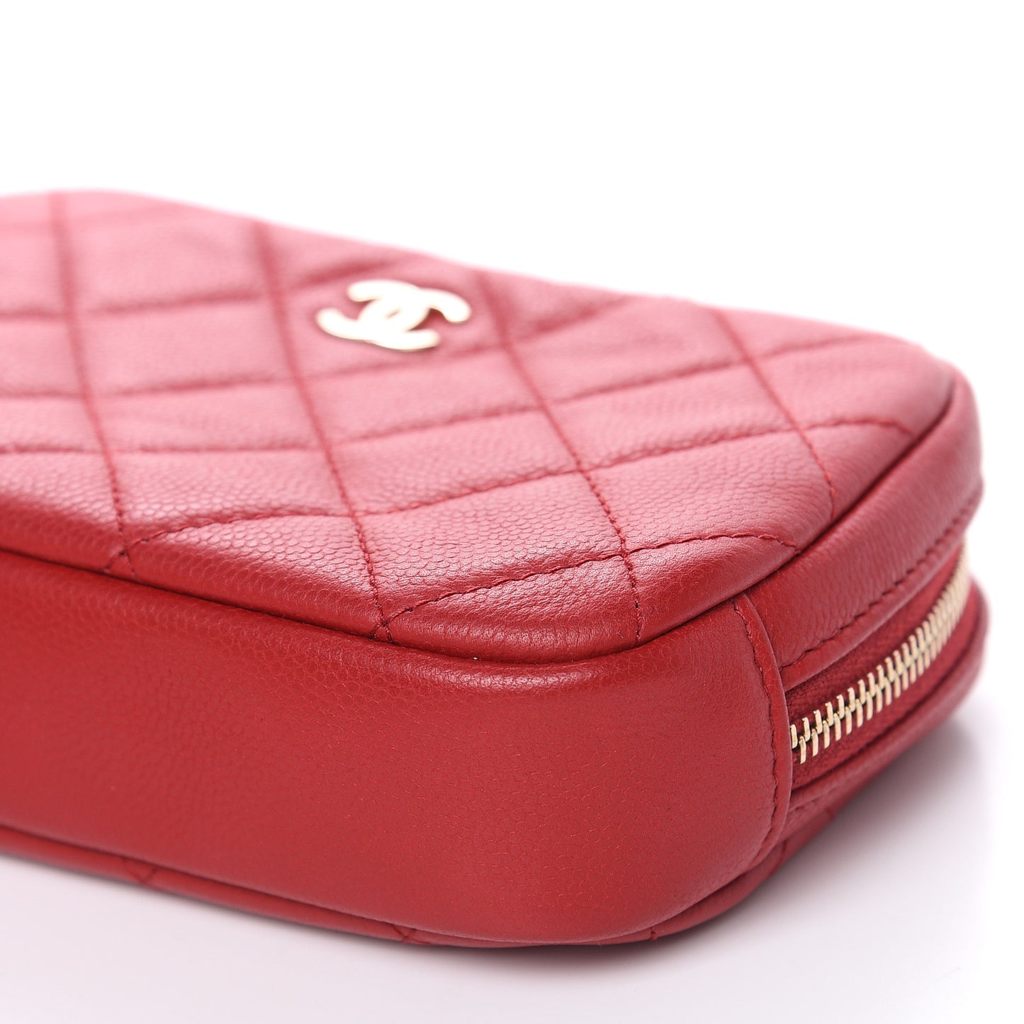 Caviar Quilted Small Curvy Pouch Cosmetic Case Dark Red